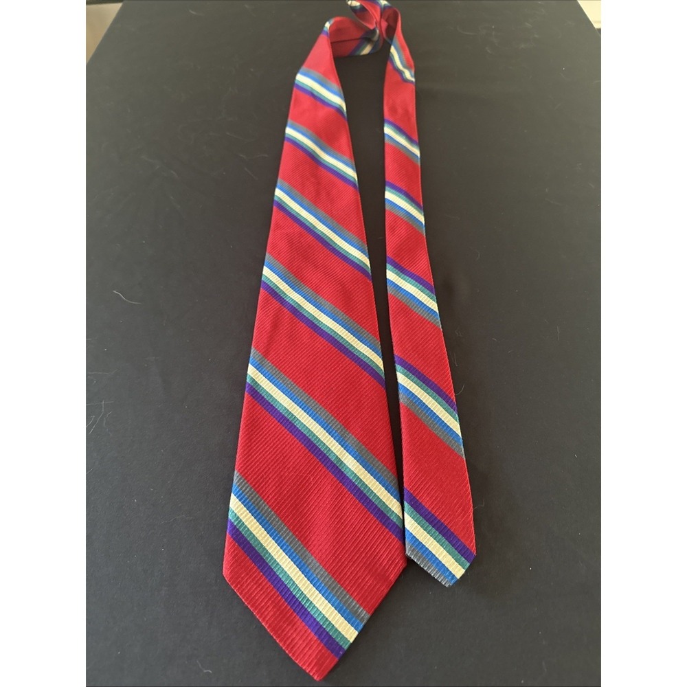 Robert Talbott Tie Hand Sewn 100% Silk Made in USA Repp Red Striped